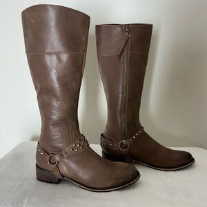 BP Knee High Brown Leather Studded Boots Size 6.5M